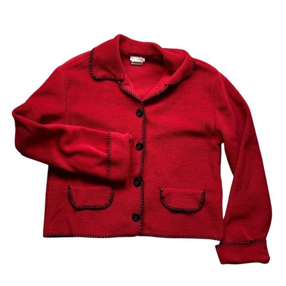 VTG Red Fleece Button Up Jacket Women's Medium Petite - Picture 1 of 5